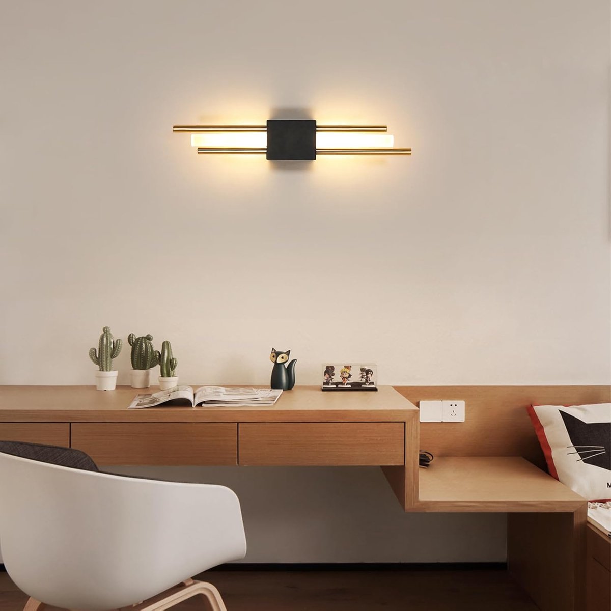 Haobosic - LED-wandlamp voor binnen, moderne wandlamp 10W 3000K warm licht, acryl wandlamp voor woonkamer, slaapkamer, gang, trap, zwart + goud