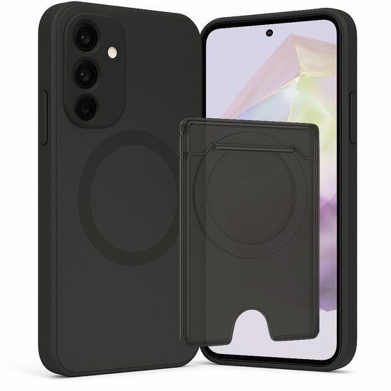 Étui et porte-cartes SnapSkin pour Samsung Galaxy A55/A35 - Compatible avec les étuis MagSafe - Porte-cartes magnétique - Zwart semi-transparent