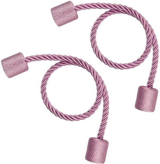 Deux cordons torsadés rose pâle, chacun avec deux attaches magnétiques cylindriques.