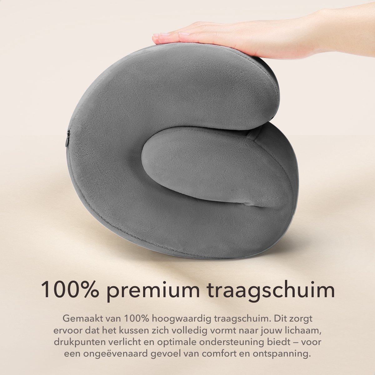 SKYCASES Travel Essentials - Nekkussen Set 3-delig - Ergonomisch Memory Foam Reiskussen met Oogmasker en Oordoppen - Ideaal voor Vliegtuig, Auto en Trein - Compact en Luxe - Apricot — afbeelding 3