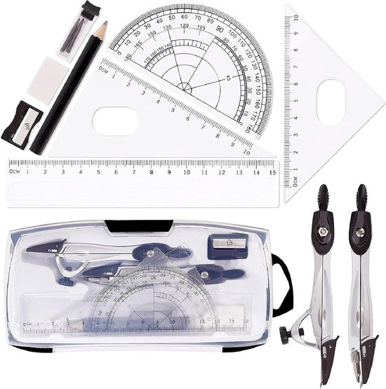 8-delige meetkundige liniaal- en potlodenset | Tekenset | Schoolset voor wiskunde en geometrie 8-delige meetkundige liniaal- en potlodenset | Tekenset | Schoolset voor wiskunde en geometrie