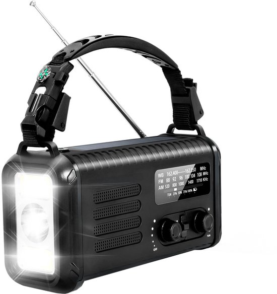 Noodradio - Solar Opwindbaar - 180 Uur Batterij - Noodpakket - Draagbare Radio - 20.000 mAh - Met Zonnepaneel - Inclusief Vuurstarter