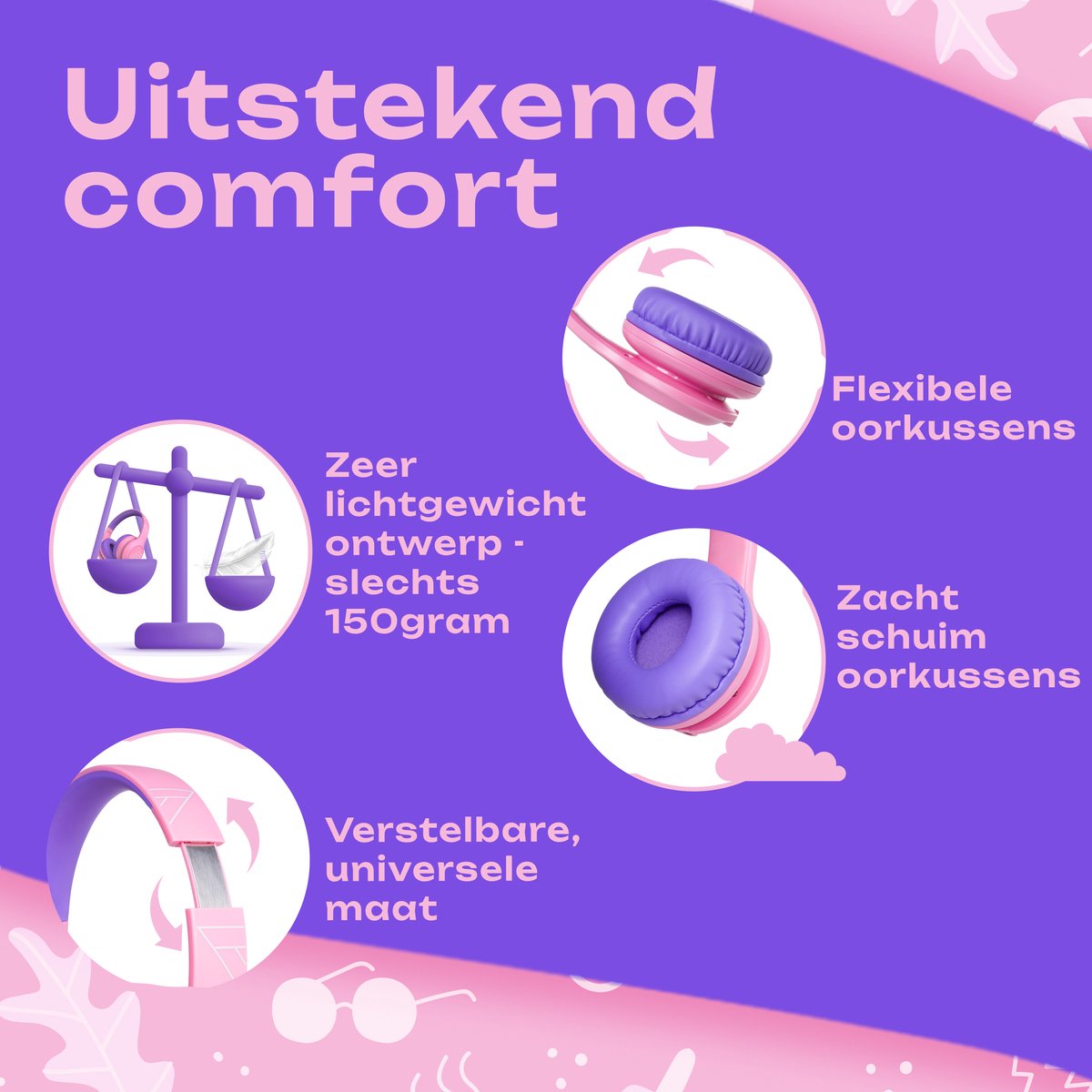 Afbeelding 2 van PowerLocus PLED Wired Kinder Koptelefoon met Draad - Koptelefoon voor kinderen - Veilig volume van 85dB en 94dB - Hoofdtelefoon - Met microfoon - Sharing Audio Functie - Roze