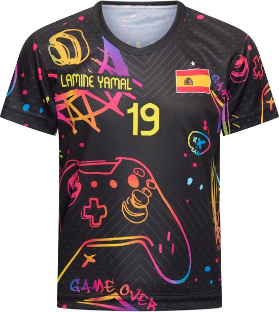 Set maillot et short de football Lamine Yamal Gaming Design Espagne – Maillot de football enfant - Tailles Bébé à adulte - Taille 140