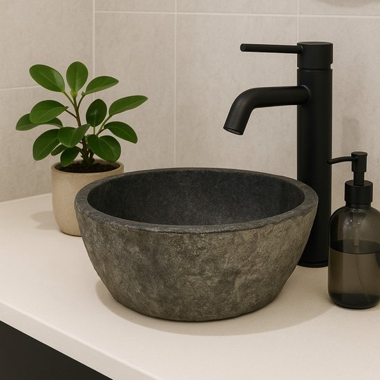 Lendo Online Lavabo ovale (30-35)x(25-30) cm pierre de rivière - pierre naturelle - lavabo pour salle de bain - lavabo - lavabo - forme et couleur uniques !