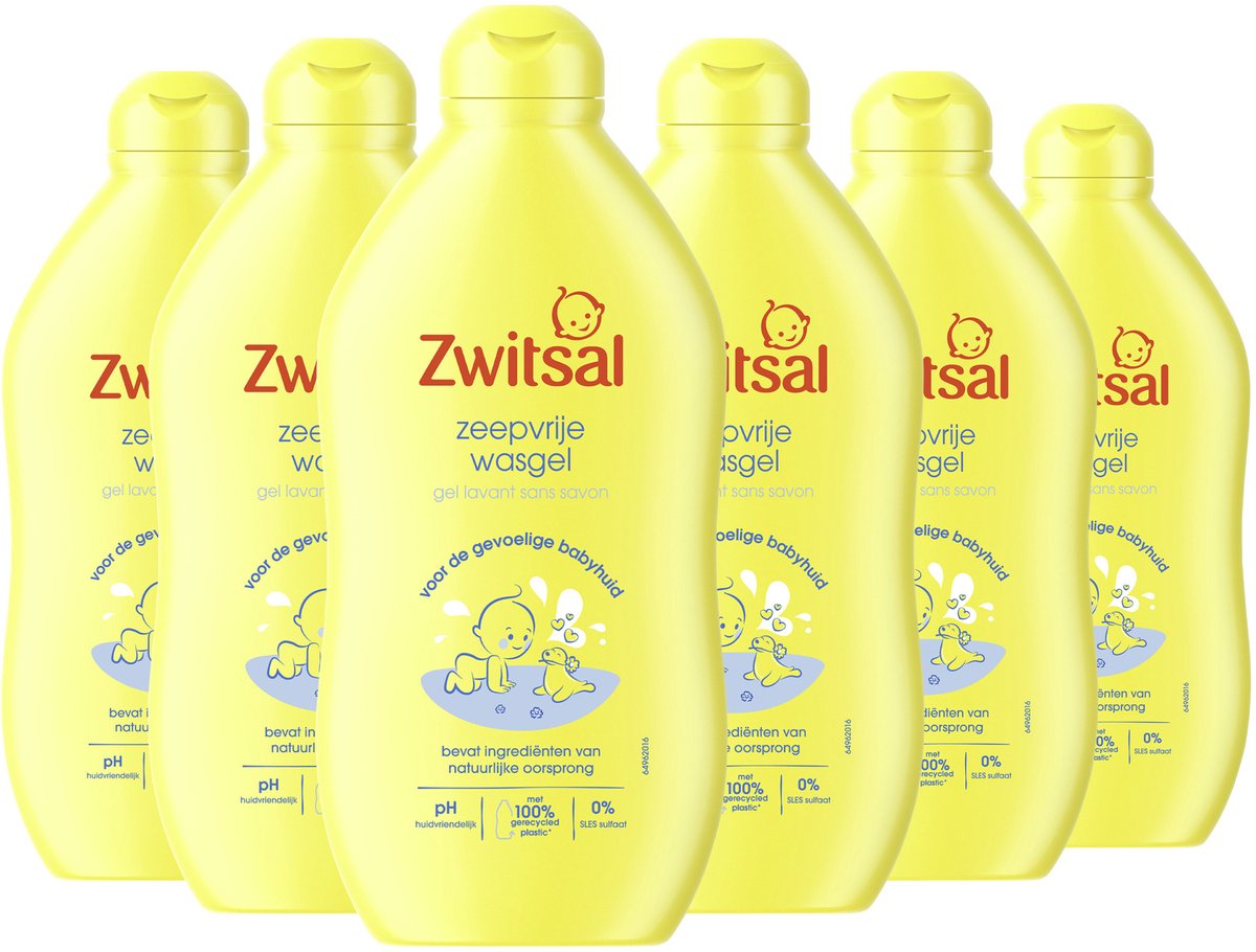 Zwitsal Zeepvrije Wasgel - Baby - helpt de natuurlijke huidbarrière te beschermen - 6 x 400 ml