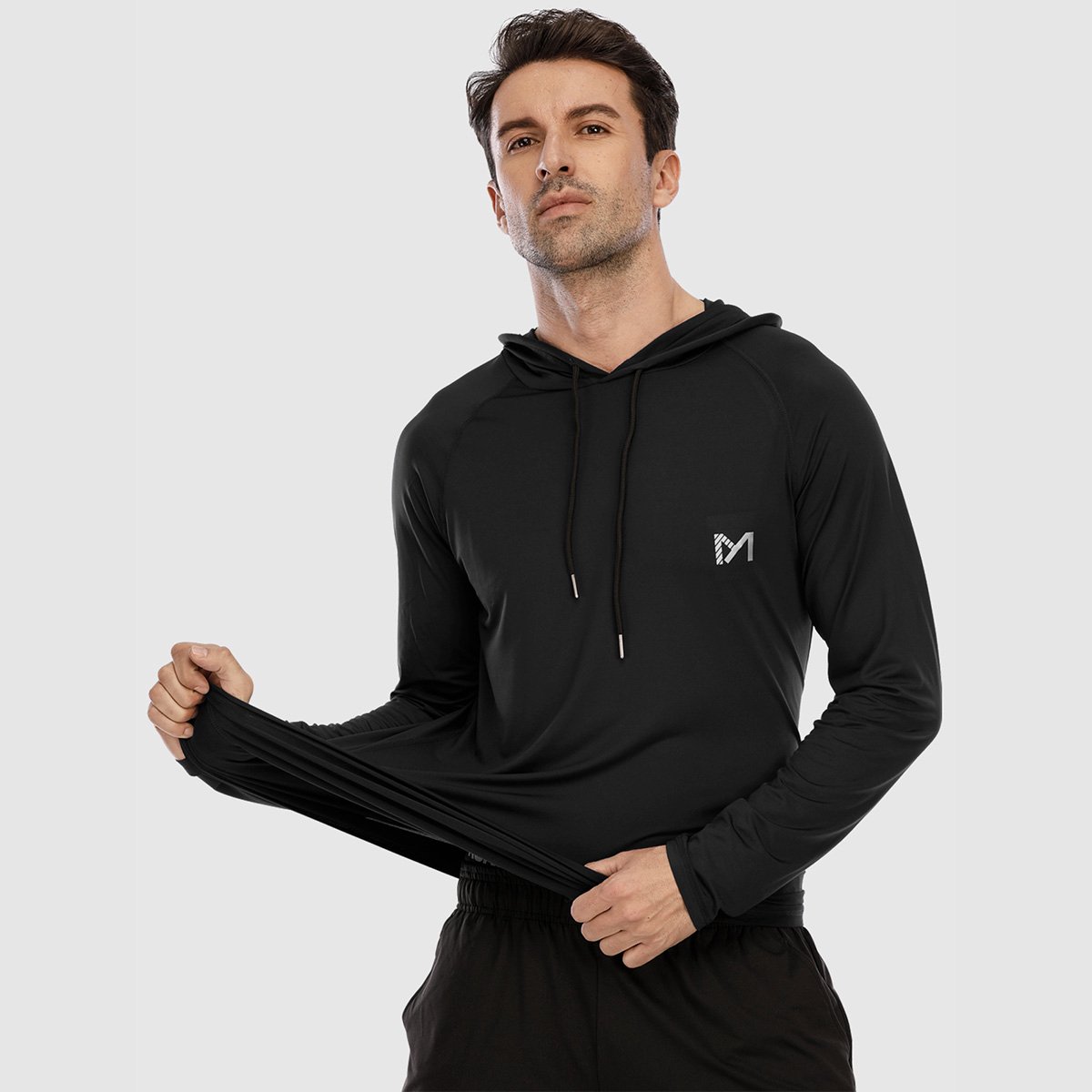 MEETYOO Heren Atletische Hooded Shirts Lange Mouw Workout Sport Hoodie Casual Hardloop T-shirt Snel Droog Pullover Top Sweatshirt-Zwart-M