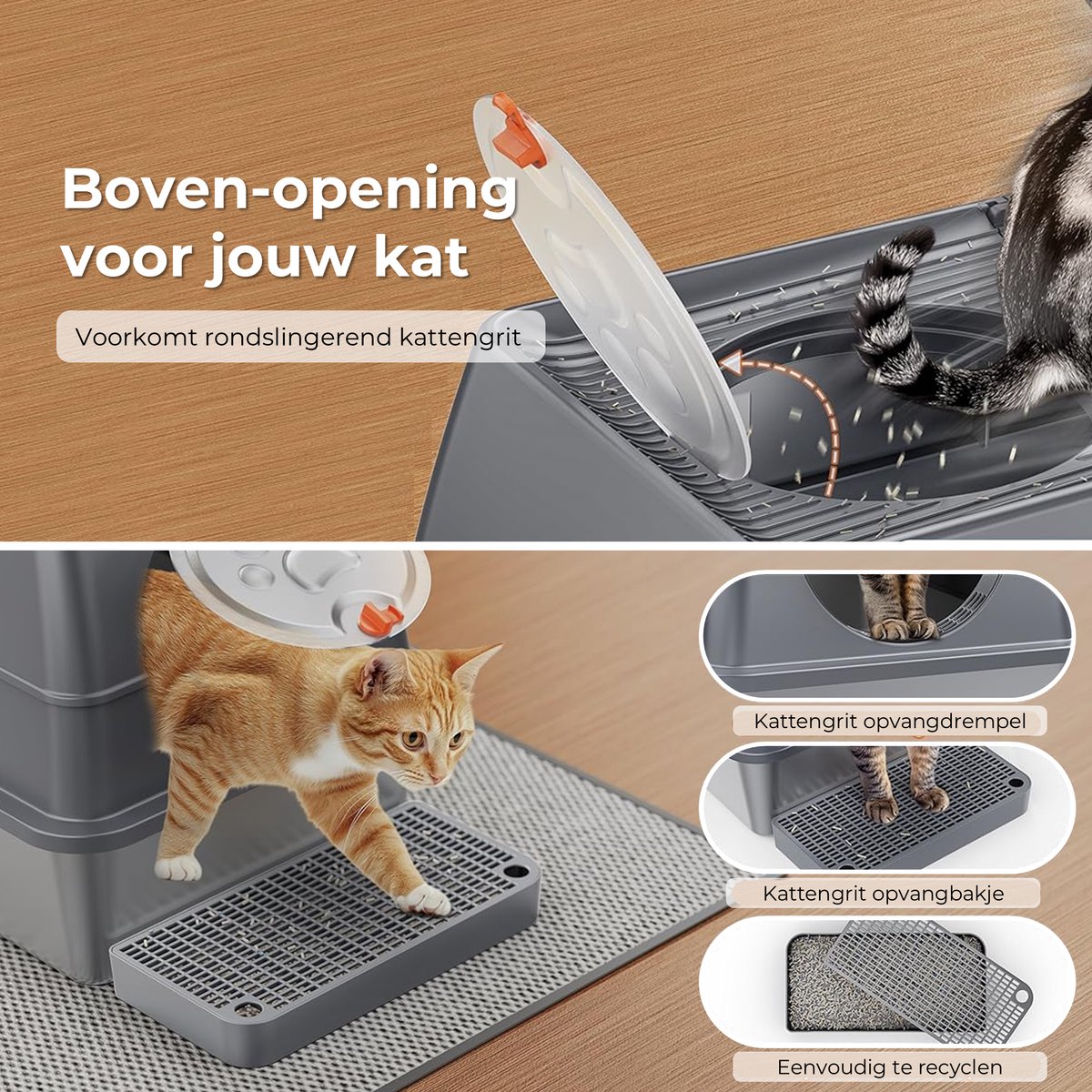 Roestvrijstalen Kattenbak 60x40x15 Cm – Met Spatscherm, Zeefsysteem & Accessoires – Ideaal Voor Grote En Meerdere Katten
