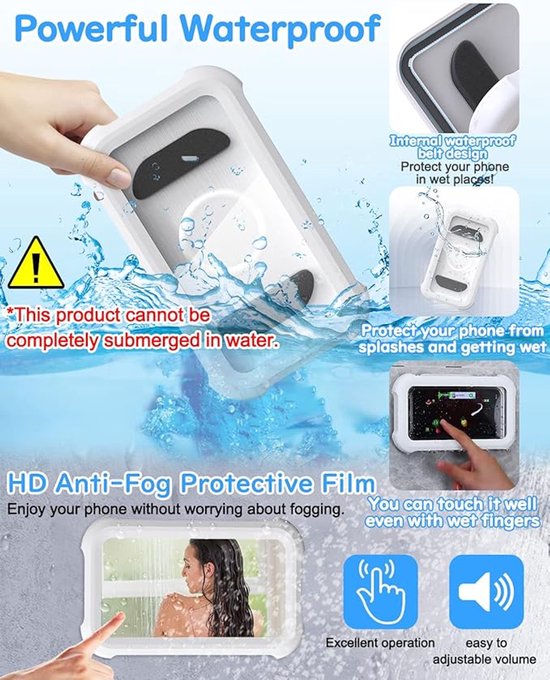 Support de téléphone pour la douche - rotatif à 480 degrés - Support de téléphone étanche pour la salle de bain - écran tactile HD étanche, support de téléphone pour salle de bain/cuisine - adapté pour smartphone sous la douche - noir
