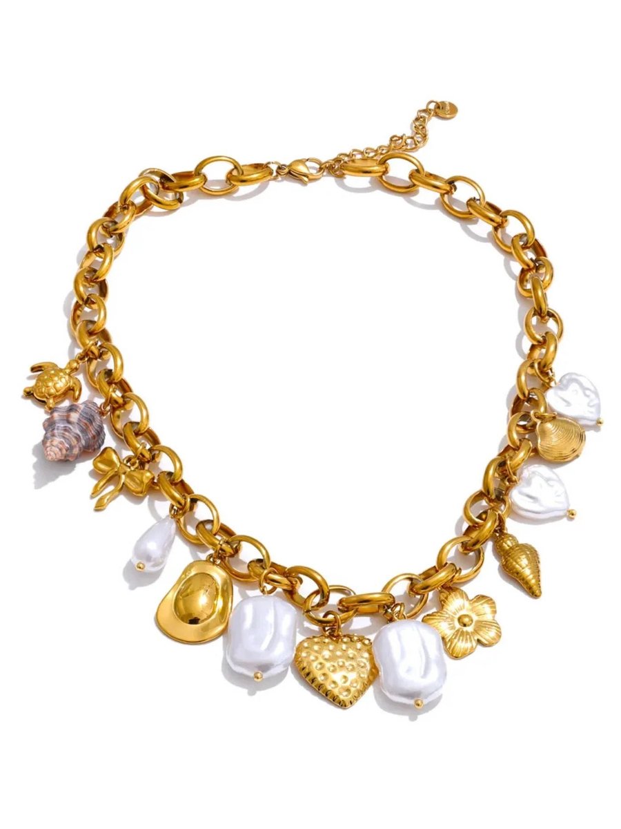 Luxe SEA CHARM KETTING – Handgemaakt – Exclusief Design – 18K Verguld – Sieraden - Vrouwen - Verguld - Halsketting