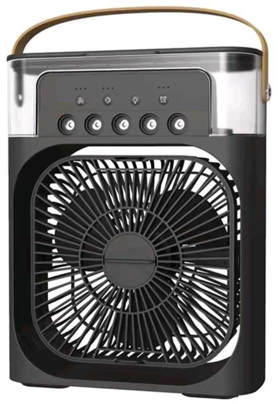 Retro LED Mist Ventilator Zwart – 3 Snelheden, Nevelfunctie, Aroma, USB, Compact & Draagbaar, Stille Koeling