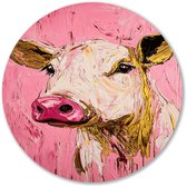 Abstracte roze koe schilderij - Koe wandcirkels - Ronde wandprint dier - Expressionisme - Forex wandkunst rond - Rustieke muurdecoratie - Muurcirkel forex 40x40 cm