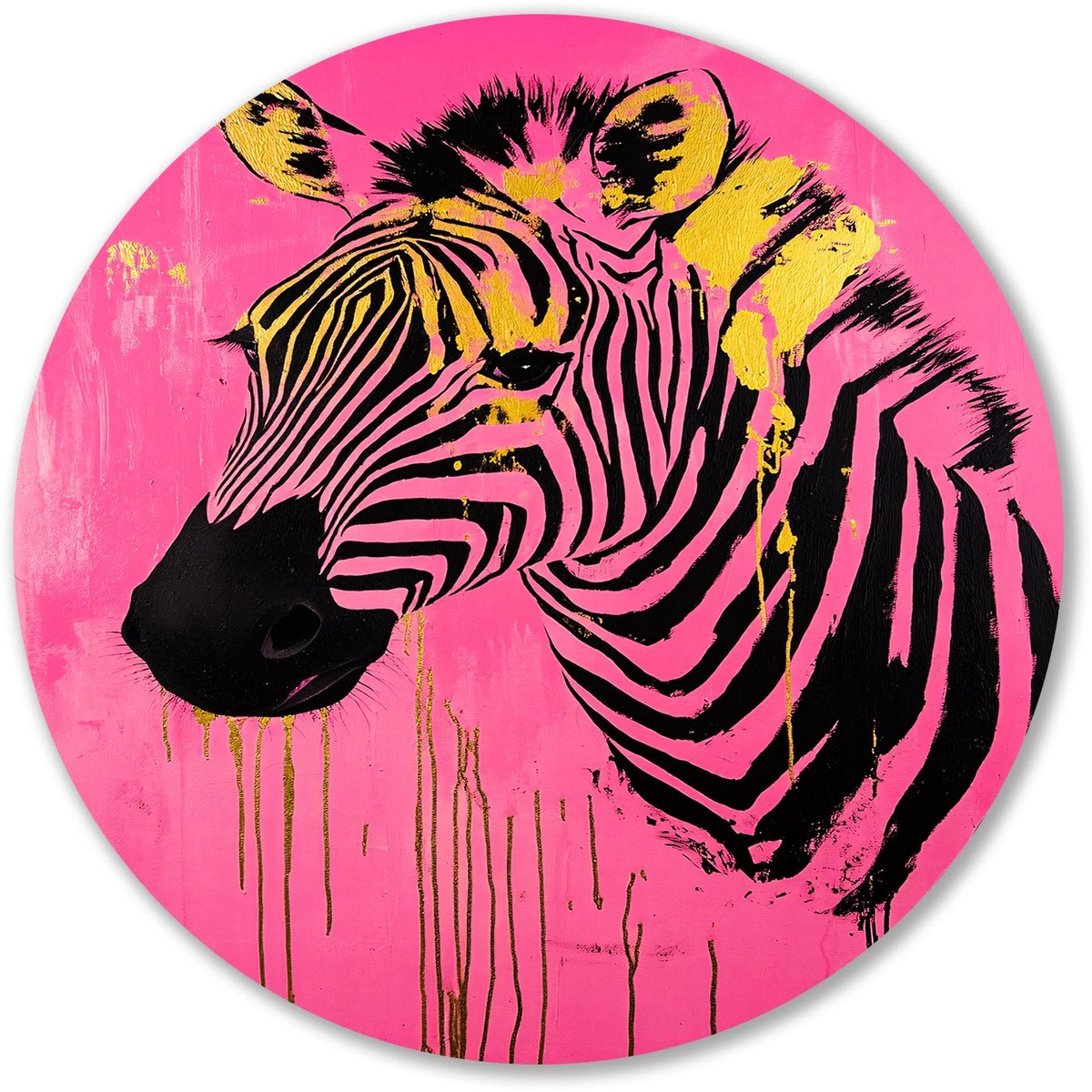 Moderne zebra op roze achtergrond - Zebra muurcirkel - Wandobject rond dier - Pop Art - Forex decoratie rond - Decoratie voor kinderkamer - Muurcirkel forex 100x100 cm