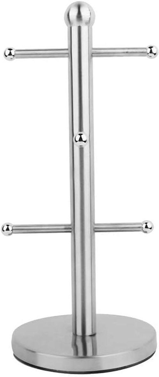 JGS Premium - Mug houder RVS met 6 haken - Koffiemokhouder voor op het aanrecht met theekop opbergrek - Metalen vrijstaande mokhouder