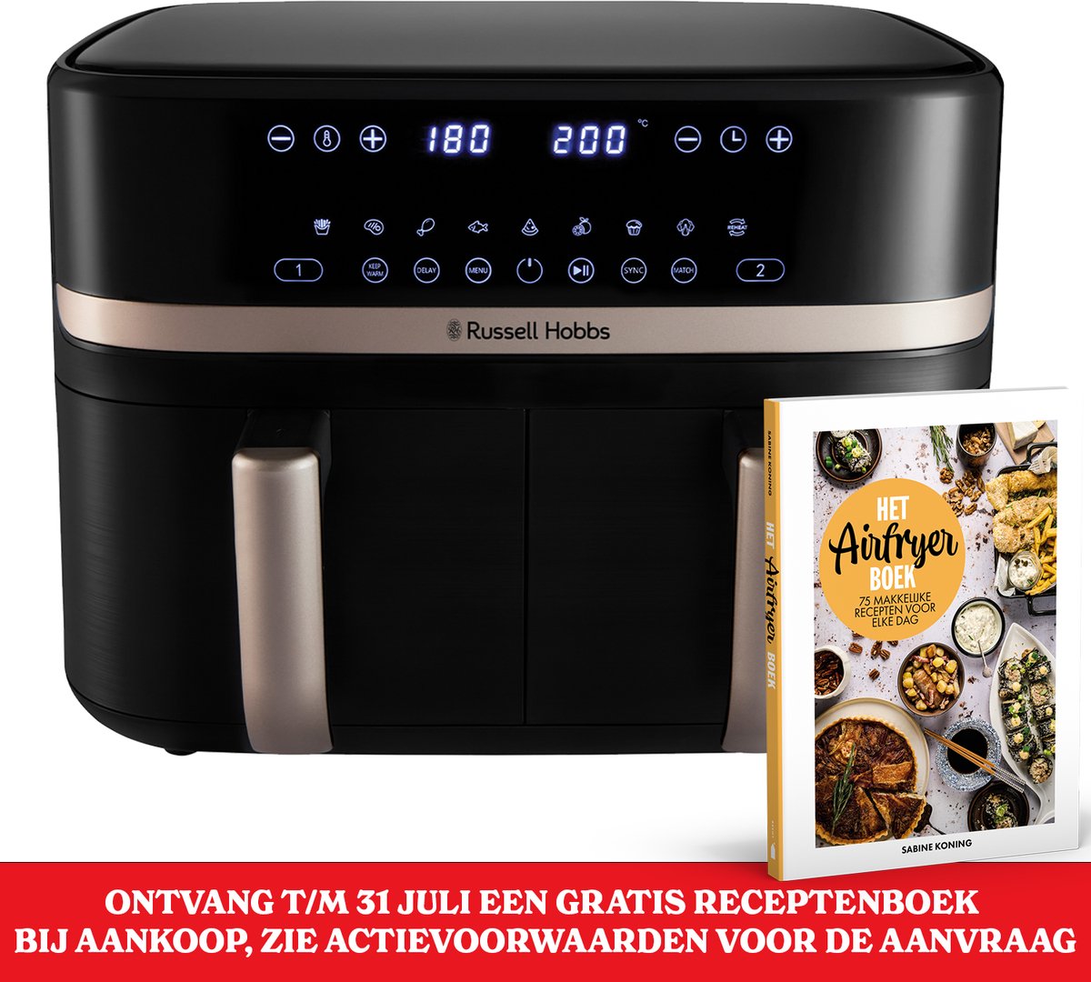 Afbeelding 2 van Russell Hobbs Satisfry Dual Basket 9L Airfryer - Heteluchtfriteuse - 27680-56