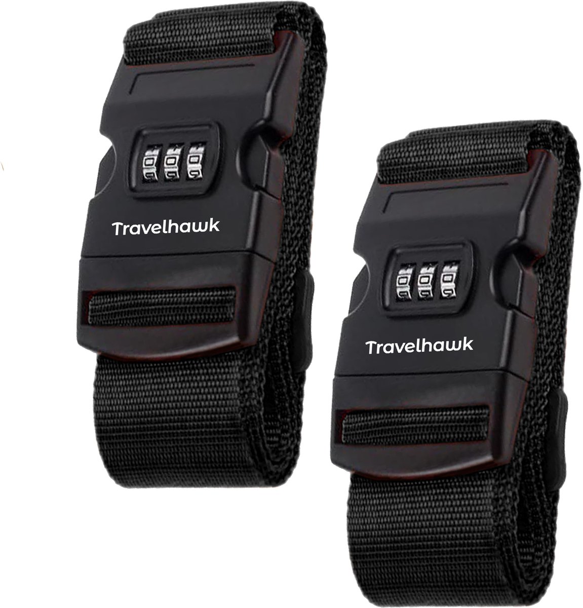 Travelhawk Kofferriem met Cijferslot - 2 Stuks - Bagageriem - Kofferriemen - Verstelbaar - 180 Centimeter - Extra Beveiliging - Reizen - Zwart