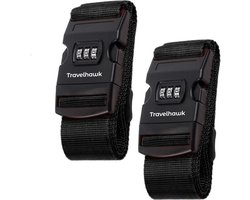 Travelhawk Kofferriem met Cijferslot - 2 Stuks - Bagageriem - Kofferriemen - Verstelbaar - 180 Centimeter - Extra Beveiliging - Reizen - Zwart