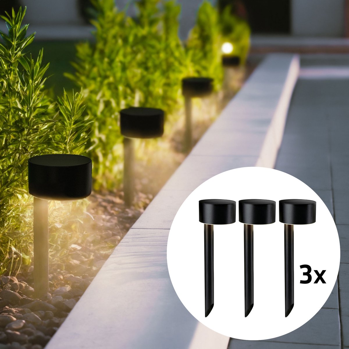 Vik Priklamp Buiten op Zonne-energie, Voor Buiten, IP44 Waterdicht, Padverlichting, Solar Tuinverlichting, Solar Priklamp, Tuindecoratie, 3-pack, Brendz