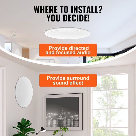 4-delig 8-Inch Plafondluidspreker, 100 Watt, Plafond- en Wandluidsprekersysteem, Impedantie 8 Ω, Gevoeligheid 89 Db, voor Woonkamers of Overdekte Veranda's — afbeelding 3