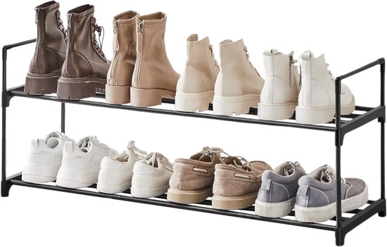 ACAZA Schoenenrek - 2 Lagen - Voor 8 paar schoenen - 92 x 30 x 33 cm - Metaal - Zwart