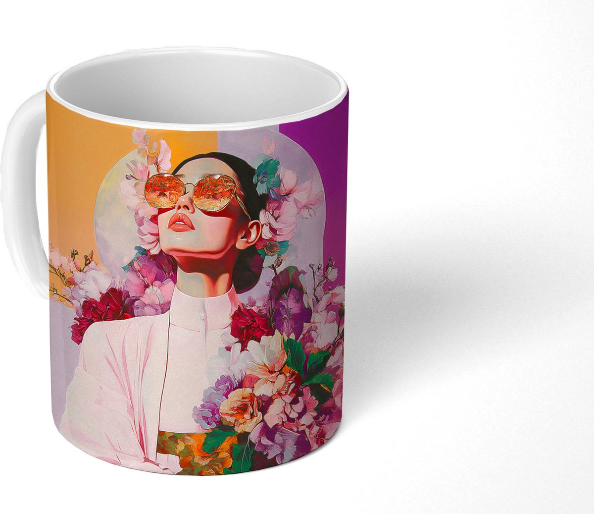 Mok - Koffiemok - Portret - Vrouw - Abstract - Bloemen - Mokken - 350 ML - Beker - Koffiemokken - Theemok