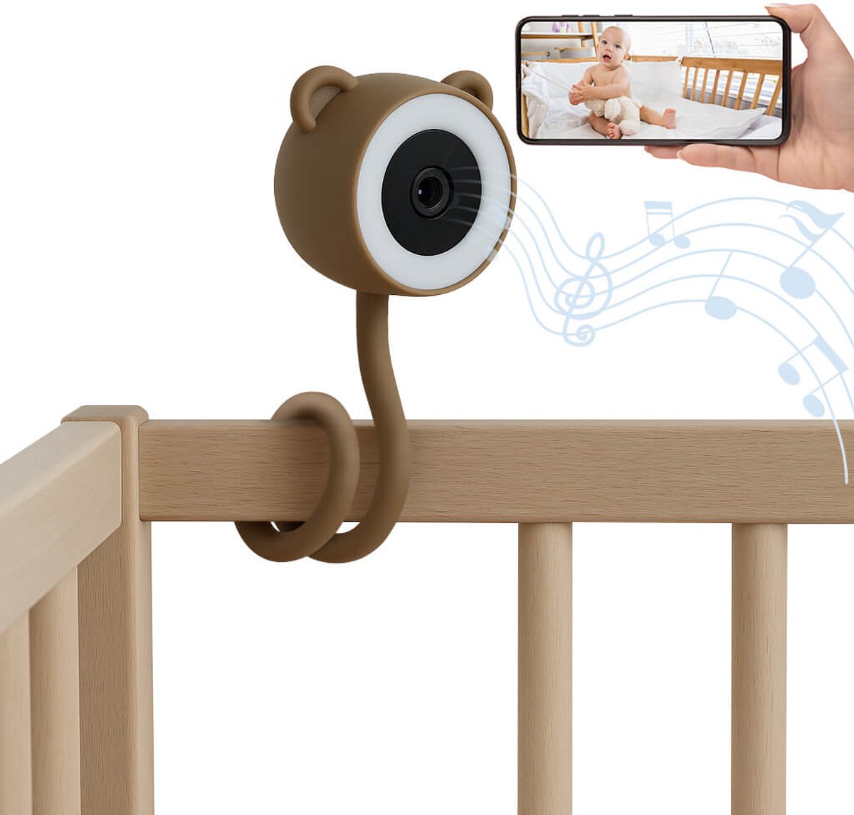 Babyfoon met Camera en App - Baby Monitor Met 2K Camera beelden - Scherpe nachtvisie - Bewegingsdetectie - Huildetectie - White Noise - Incl. 32GB SD | KUUS. Beertje BM1