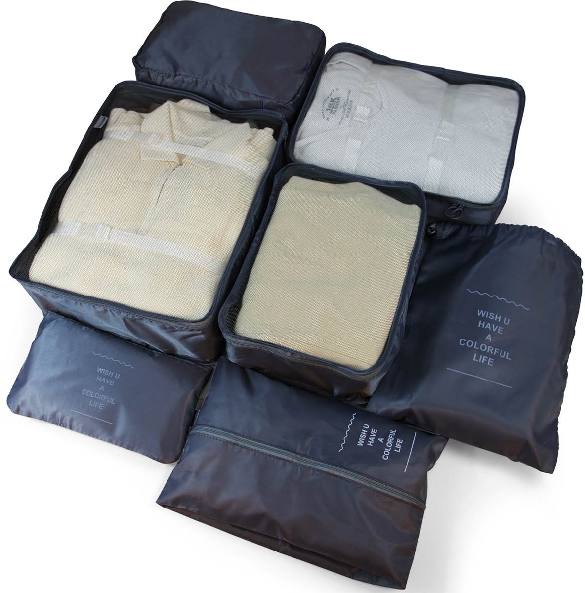 George Napoli Packing Cubes - Koffer Organizer Set - 7-delig - Reiszakken - Travel Cubes - Zwart