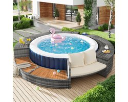 Tuinloungeset met ronde bank, tuinmeubelset, loungeset, voor jacuzzi en zwembad, met verstelbare poten, inclusief kussens, meubels voor terras, tuin of zwembad