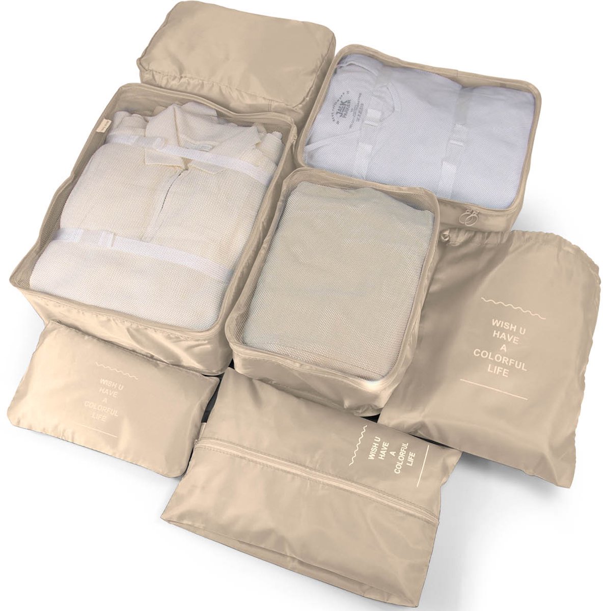 George Napoli Packing Cubes - Koffer Organizer Set - 7-delig - Reiszakken - Travel Cubes - Creme