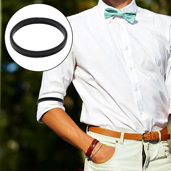 Uniseks elastische verstelbare armbanden, 6 stuks (3 paar), antislip shirt, mouwhouders, verstelbare armbandjes, kousenbanden, elastische armbanden, zwart, wijnrood, blauw met beige rand, 6 stuks (3