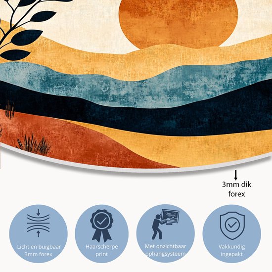 Paysage abstrait aux couleurs chaudes - Décoration murale coucher de soleil ronde - Décoration murale ronde paysage - Art abstrait - Cercles muraux Forex uniques - Mobilier de bureau élégant - Cercle mural forex 90x90 cm