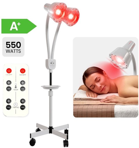 Resty® Infraroodlamp - 550W Rood Licht Therapie - Warmtelamp voor Spieren, Gewrichten, Pijnverlichting & Huidverbetering - Red Light Therapy met 360° Draaibare Kop & Timer - Verwarming - Verwarmingspaneel - deken - infrarood - Fibromyalgie