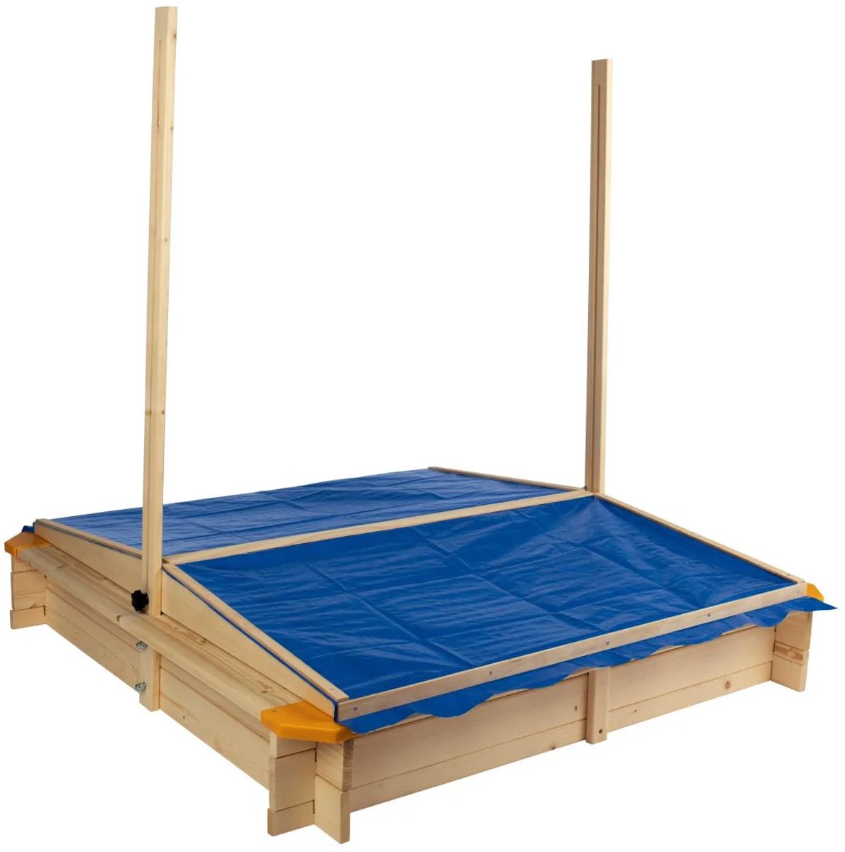 Multifunctionele Houten Zandbak- Buitenspeelgoed– In hoogte Verstelbaar Dak, Speelhoek & UV-bescherming! Afmeting:118x118x118cm — afbeelding 5