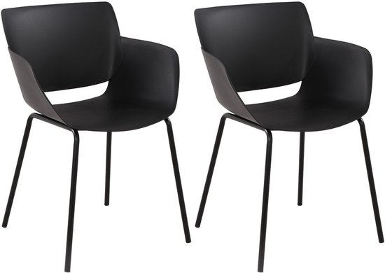 CLP Alpena Set de 2 chaises - Chaise d'extérieur - Résistante aux intempéries et aux UV - Structure en acier thermolaqué - Fauteuil - Plastique/noir