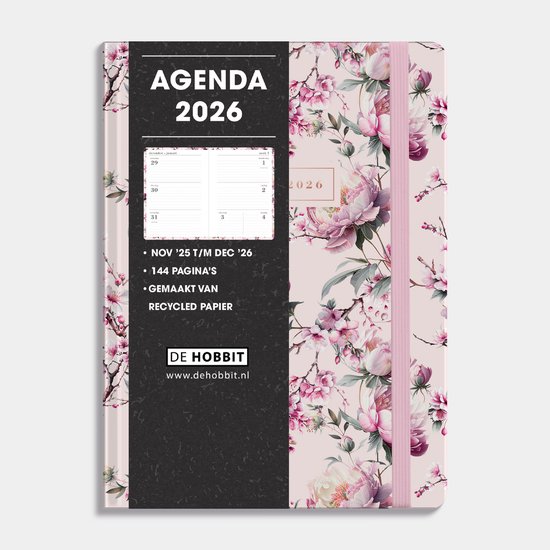 Hobbit - Weekagenda 2026 - B6 (17,5 x 12,5 cm) - Jaaragenda - 1 week op 2 pagina's - Harde Kaft - Kersenbloesem
