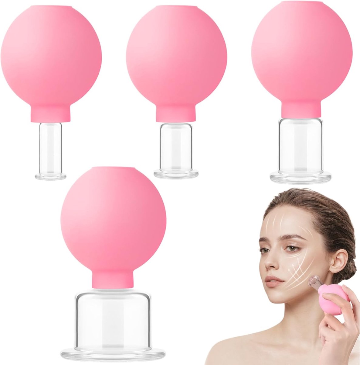 Cellulite Cups - Cupping For Cellulite - Facial Cupping - Cupping Set Van 4 Stuks - Cupping Cups - Full Body - Cupping Cups Massage - Geschikt Voor Gezicht, Armen En Benen - VacuüM Silicone Cupping Set - Anti Cellulitis Massage - roze