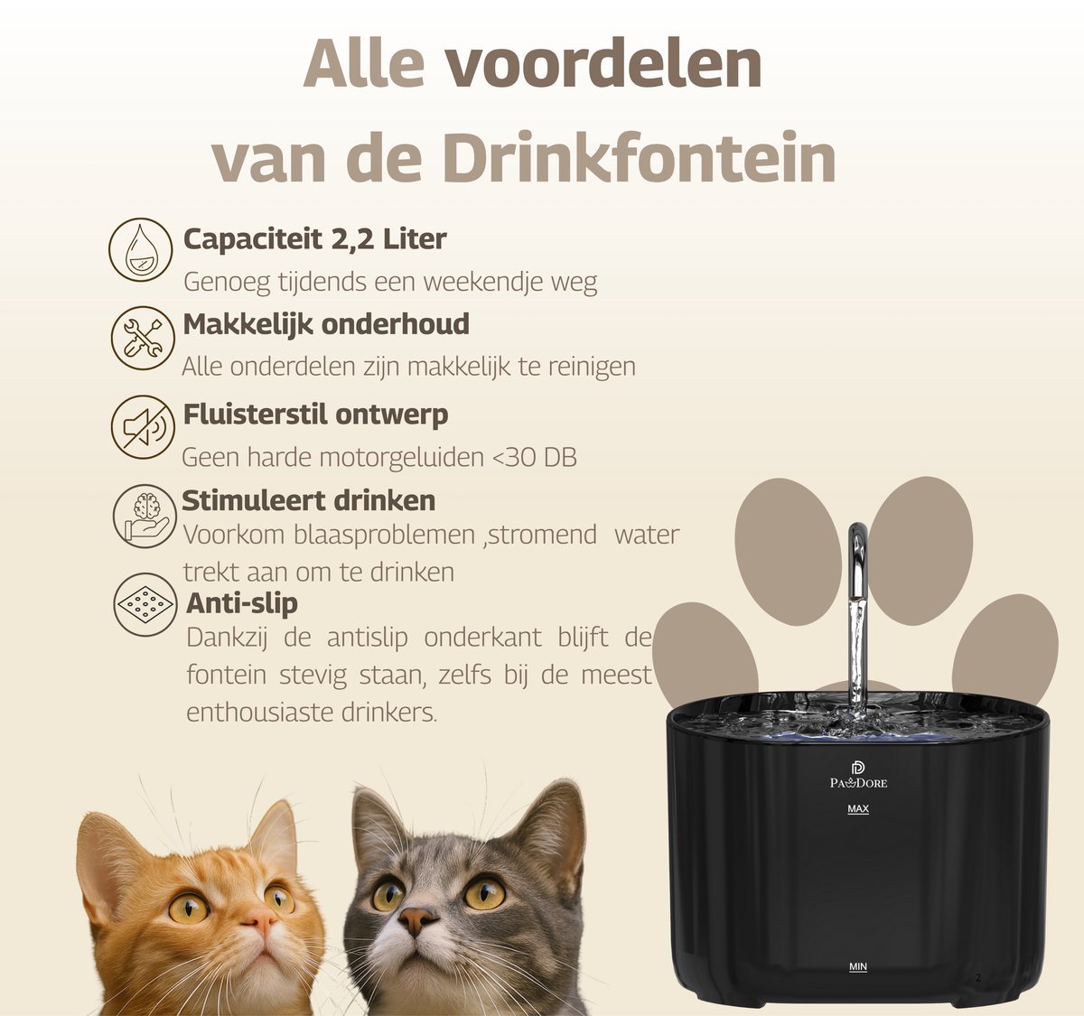 Pawdore Drinkfontein Kat en Hond - Kattenfontein 2.2L - Zwart thumbnail 3