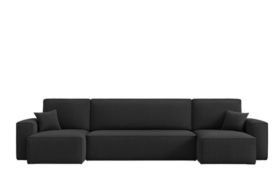 Foto: Meuba home hoekbank elisa u bank met bedfunctie en opbergruimte grijs ribstof velvet zetel slaapbank