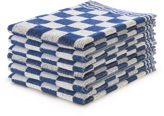 LINNICK Keukendoeken Set Blok Blauw – 50x50 – Set van 6 – Geblokt – Blokdoeken – 100% katoen – Keukendoek – handdoeken