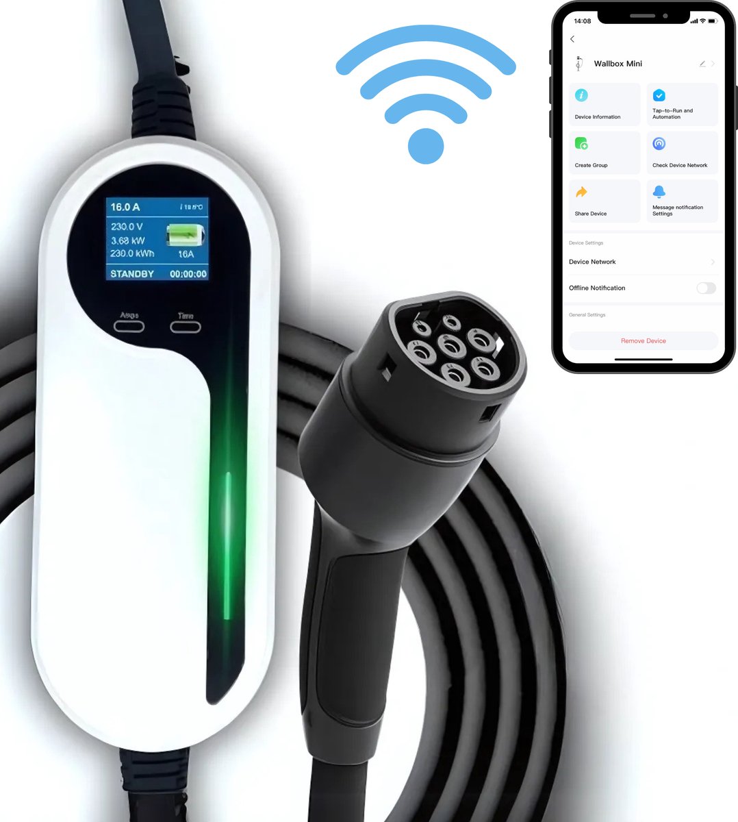 Slimme Mobiele Thuislader met App Bediening - 3.7kW, Type 2