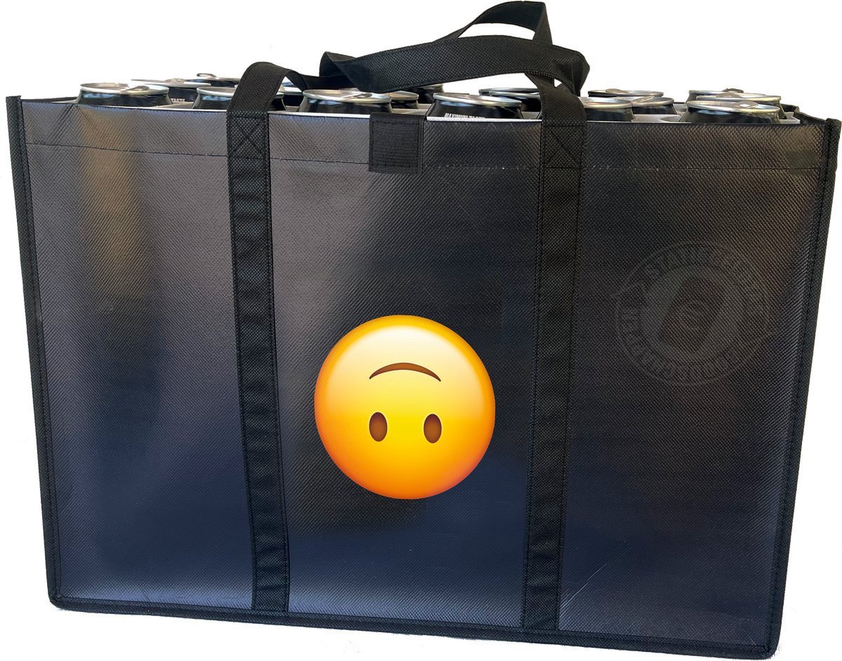 Upside down – Statiegeldtas – boodschappentas met een leuke emoji – met handig klittebandsysteem