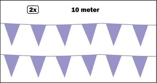 2x lila vlaggenlijn van 10 meter lang, met puntige vlaggetjes.