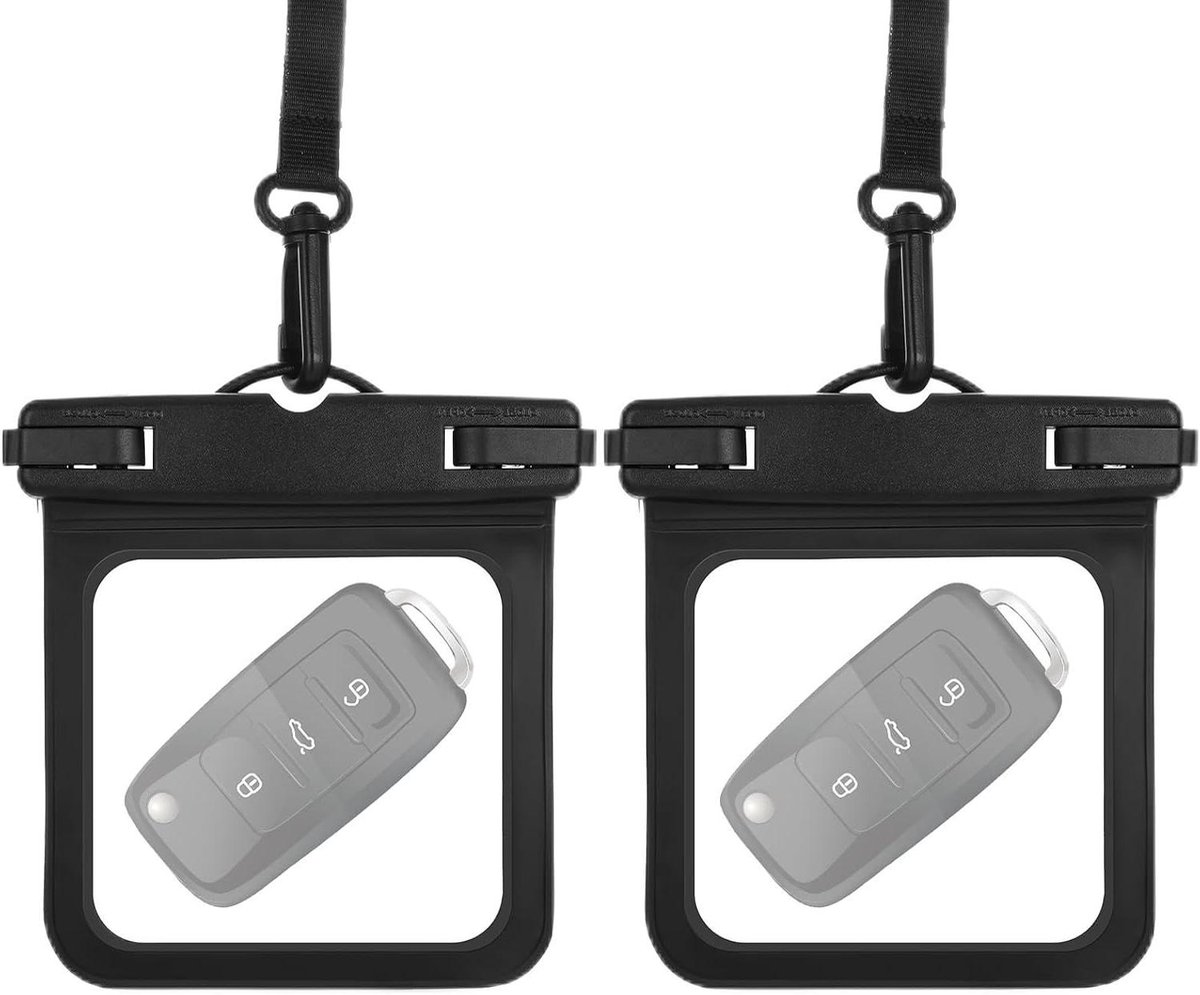 Allecto Plus - Waterdichte Sleuteltassen (2 stuks) voor Autosleutels - Heuptas - Fob-Val - Drijvende Sleutelhouder - Dry Bag - Zwart - Ideaal voor Buitenactiviteiten