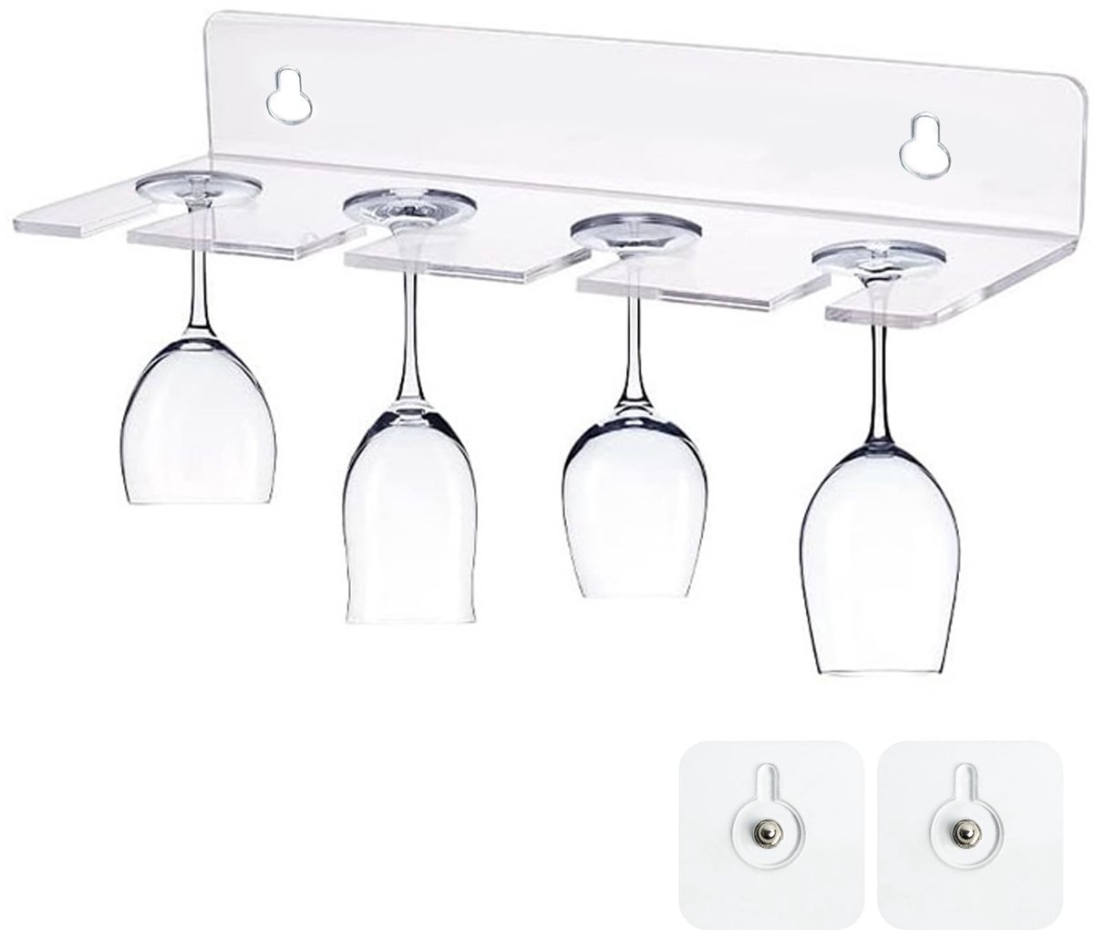 Ibenzoa® Transparante Hangende Wijnglashouder voor Keuken en Bar – Geen Boren, Geschikt voor 4 Glazen
