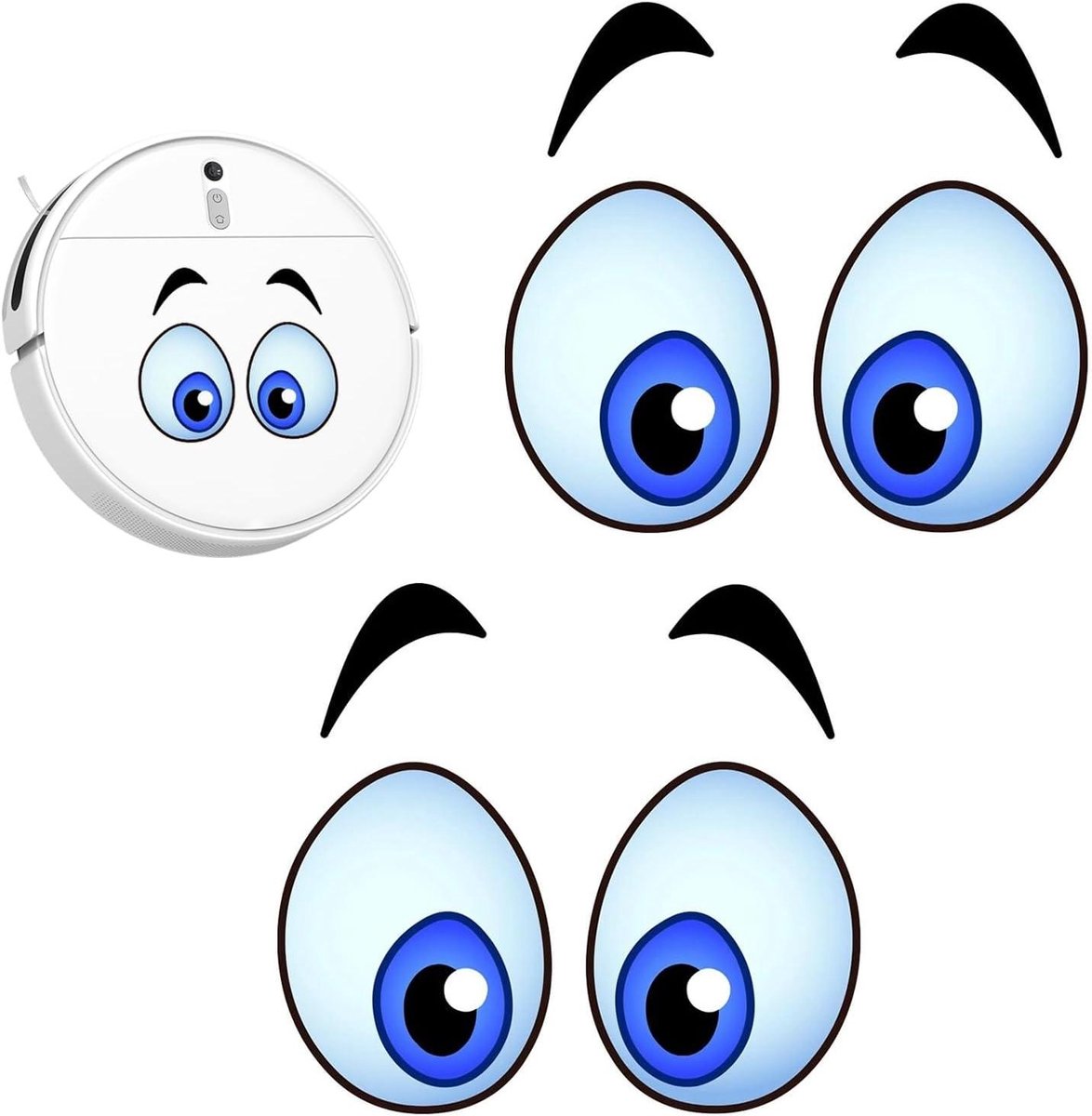 Allecto Plus - Grappige Oogstickers voor Robot 2 Pack - Waterdichte Cartoon Oogstickers - Robot Sticker - Robotgrasmaaier Oogstickers - Zelfklevende Decoratieve Stickers