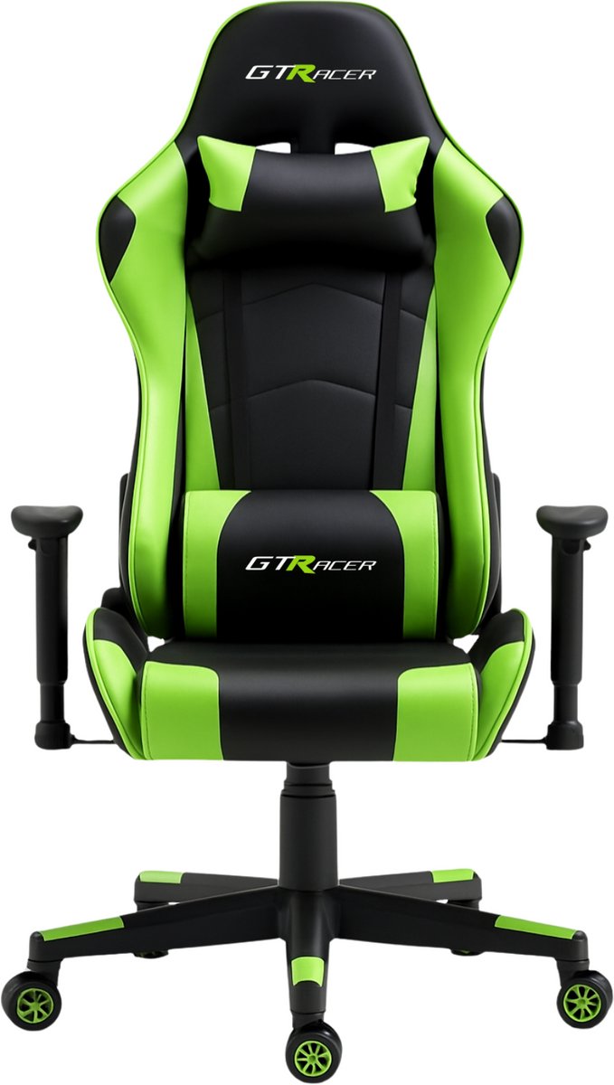 Afbeelding 2 van GTRacer Pro - Game Stoel - Gaming Stoel - Ergonomische Bureaustoel - Gamestoel - Verstelbaar - Gaming Chair - Zwart / Groen