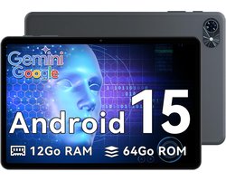TABWEE Tablet T80 - Gemini AI - 12GB RAM - 64GB ROM - 10.5 Inch - 6000 mAh - Android 15 - 5G WiFi - Bluetooth 5.0 - Grijs