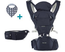 Baby Garden Draagzak 4-in-1 met Heupzitje – Ventilatiesysteem – Zonnekap – EU Gecertificeerd - Incl. Slabbetje – Verstelbaar – Donkerblauw
