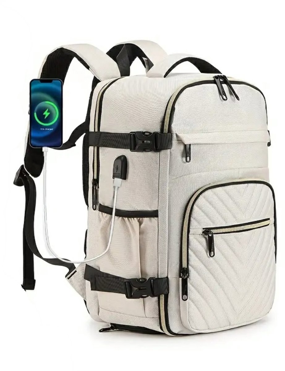 Rugzak Laptoprugzak - Schooltas - Witte Waterdichte Rugzak Inclusief Usb Oplaadstation - Reistas - vliegtuigtas - handbagage vliegtuig - Laptop tas 17.3 inch voor dames en heren - 36L - Laptop Rugzak - Wit - Feestdagen - Sinterklaas - Kerst - Cadeau