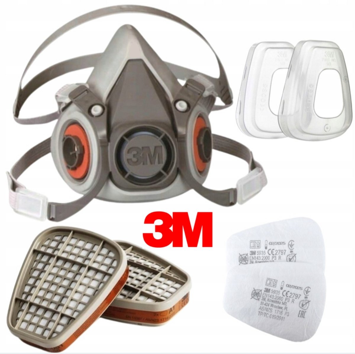 3M 6300 maat L + 6051 x2 + 5911 x2 + 501 x2 SET half gelaatsmasker compleet !!! Verfmasker - stofmasker
